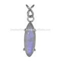 Großhandel Schmuck Designer Blue Fire Regenbogen Moonstone Edelstein 925 Solid Silber Anhänger